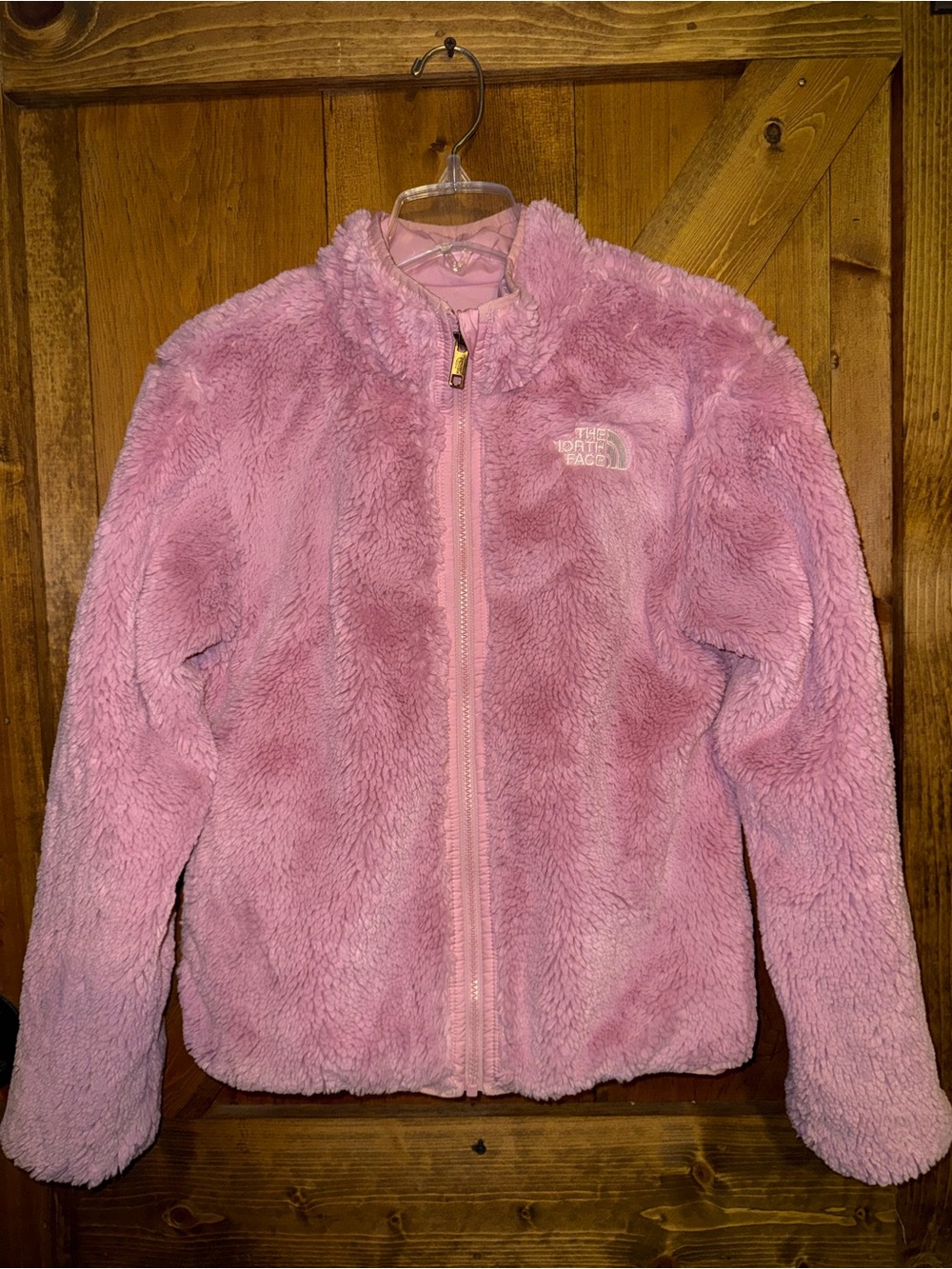 The North Face Girls Reversible Pink Sherpa Fleece Jacket L 12